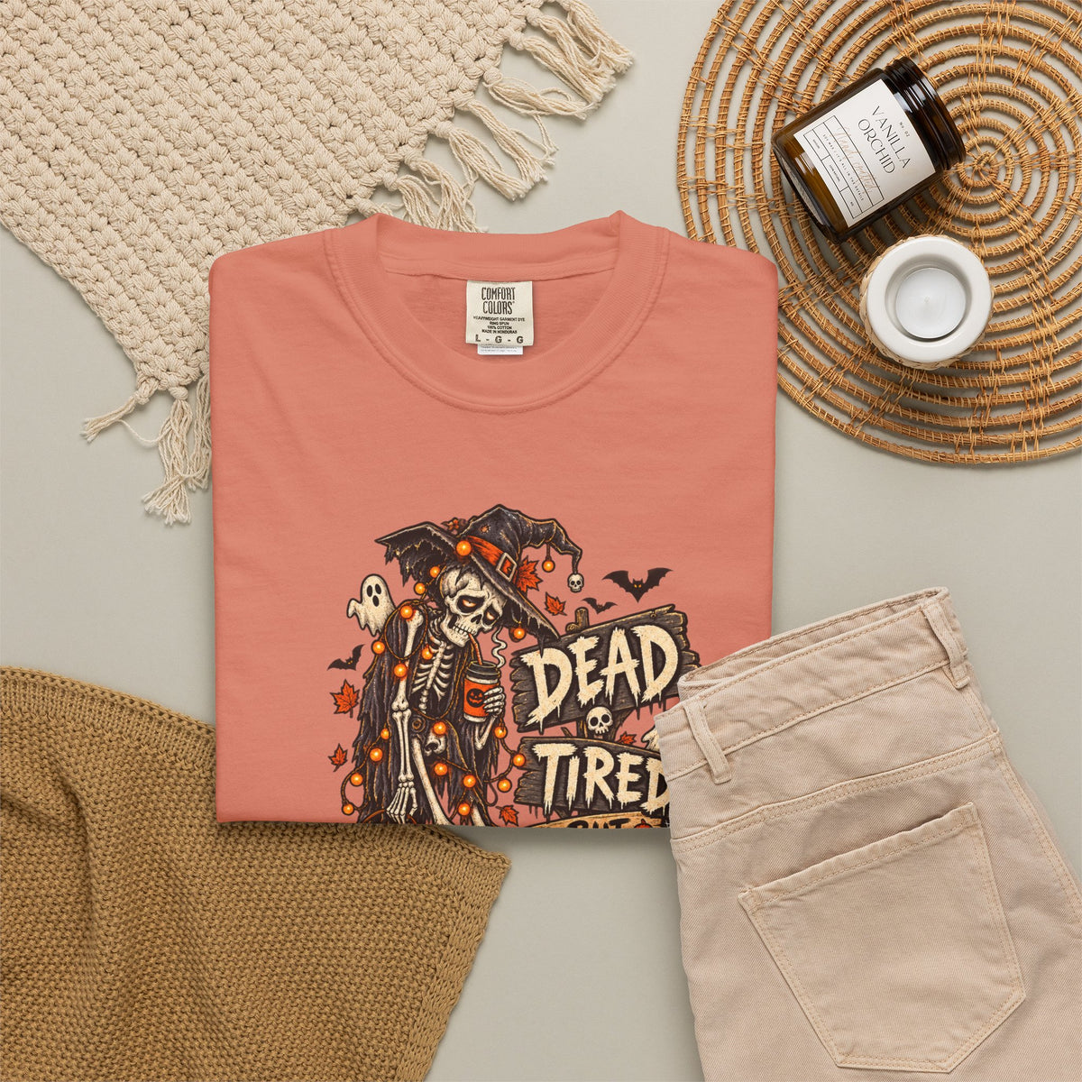 Dead Tired But Festive Tee | Halloween Funny Skeleton Shirt