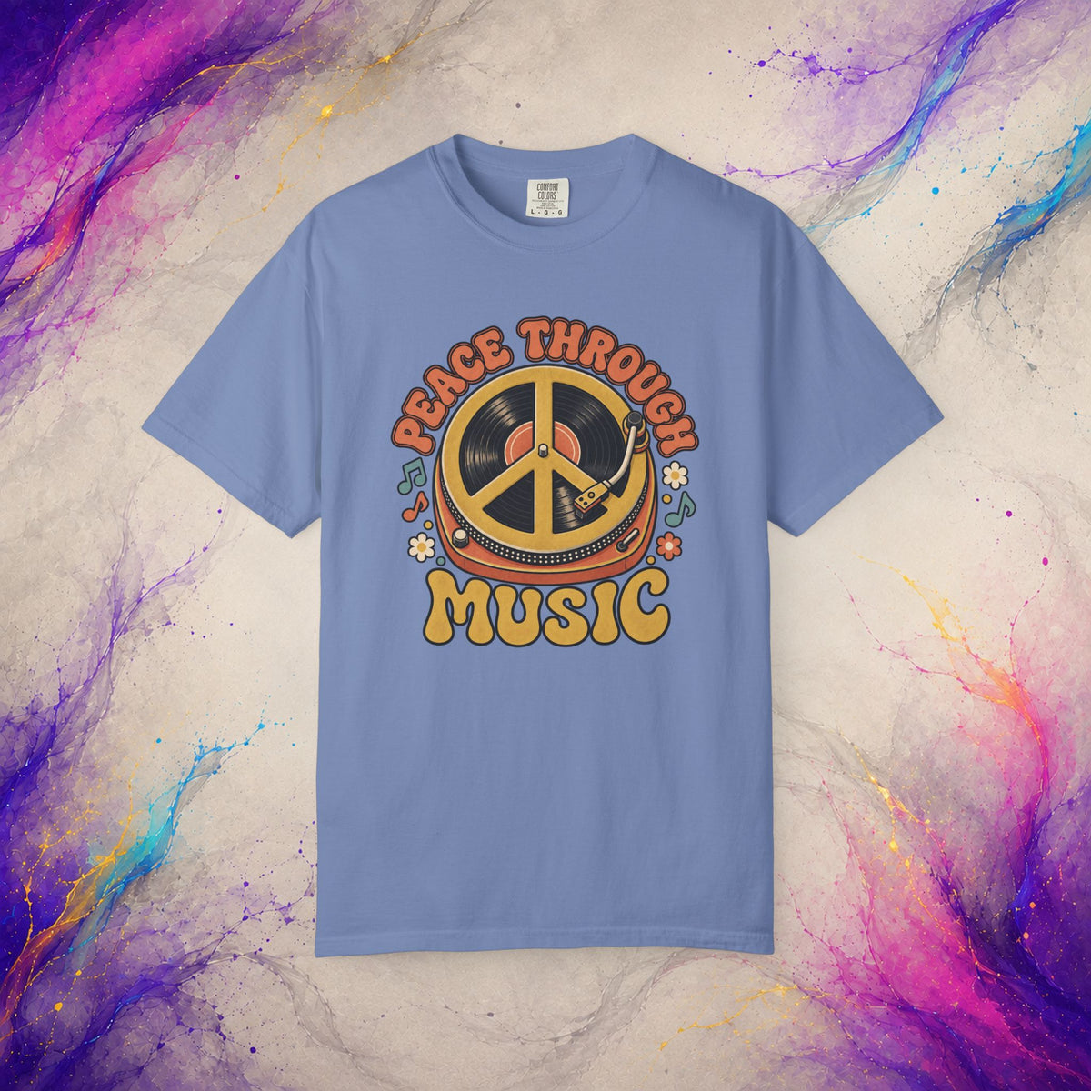 Peace Through Music T-Shirt | Retro Vinyl Peace Graphic Tee