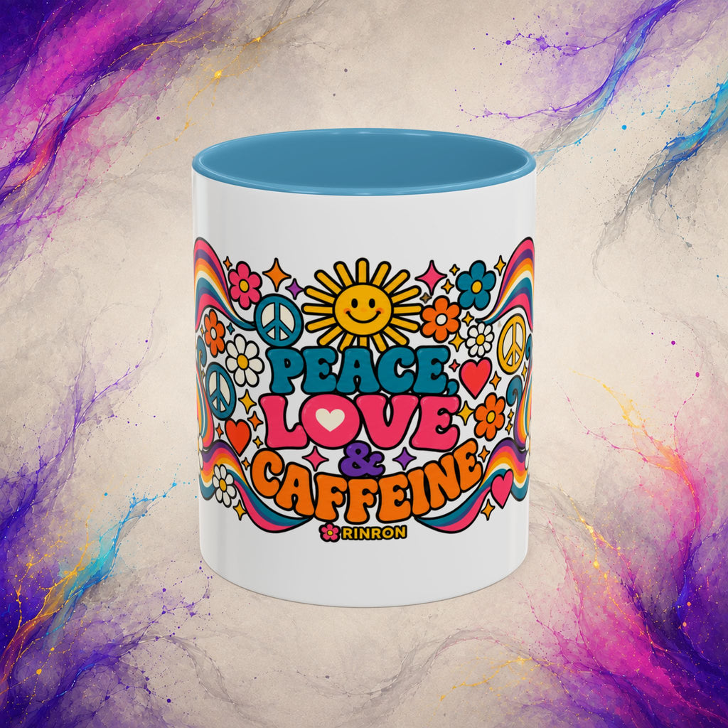 Peace Love & Caffeine Mug | Retro Hippie Coffee Cup