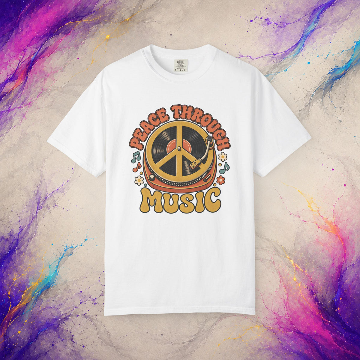 Peace Through Music T-Shirt | Retro Vinyl Peace Graphic Tee