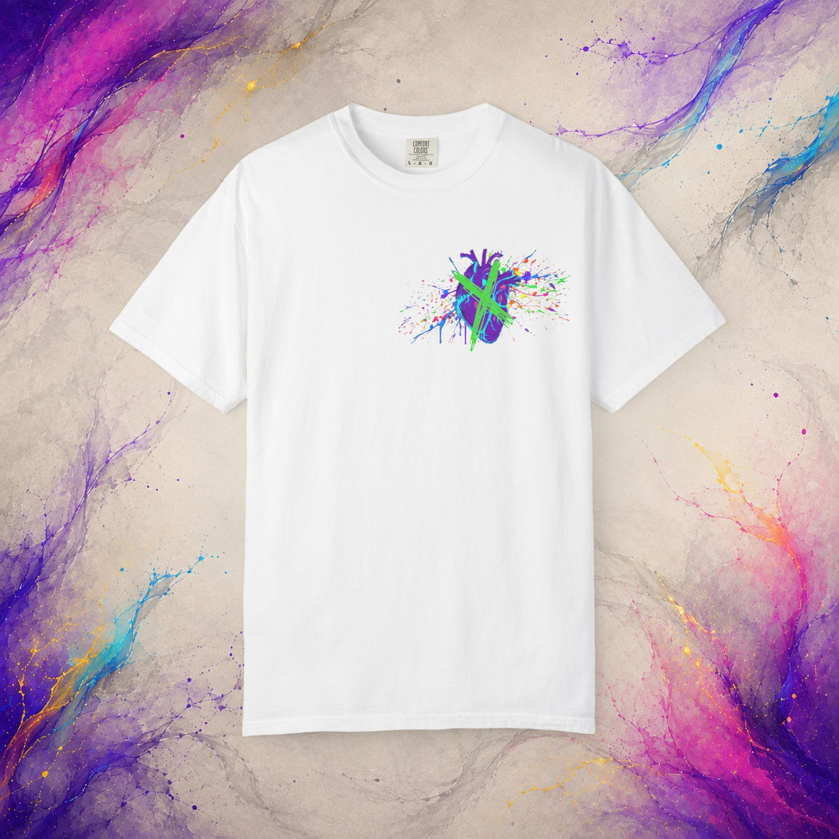 Cross My Neon Heart Tee | Colorful Abstract Art Shirt