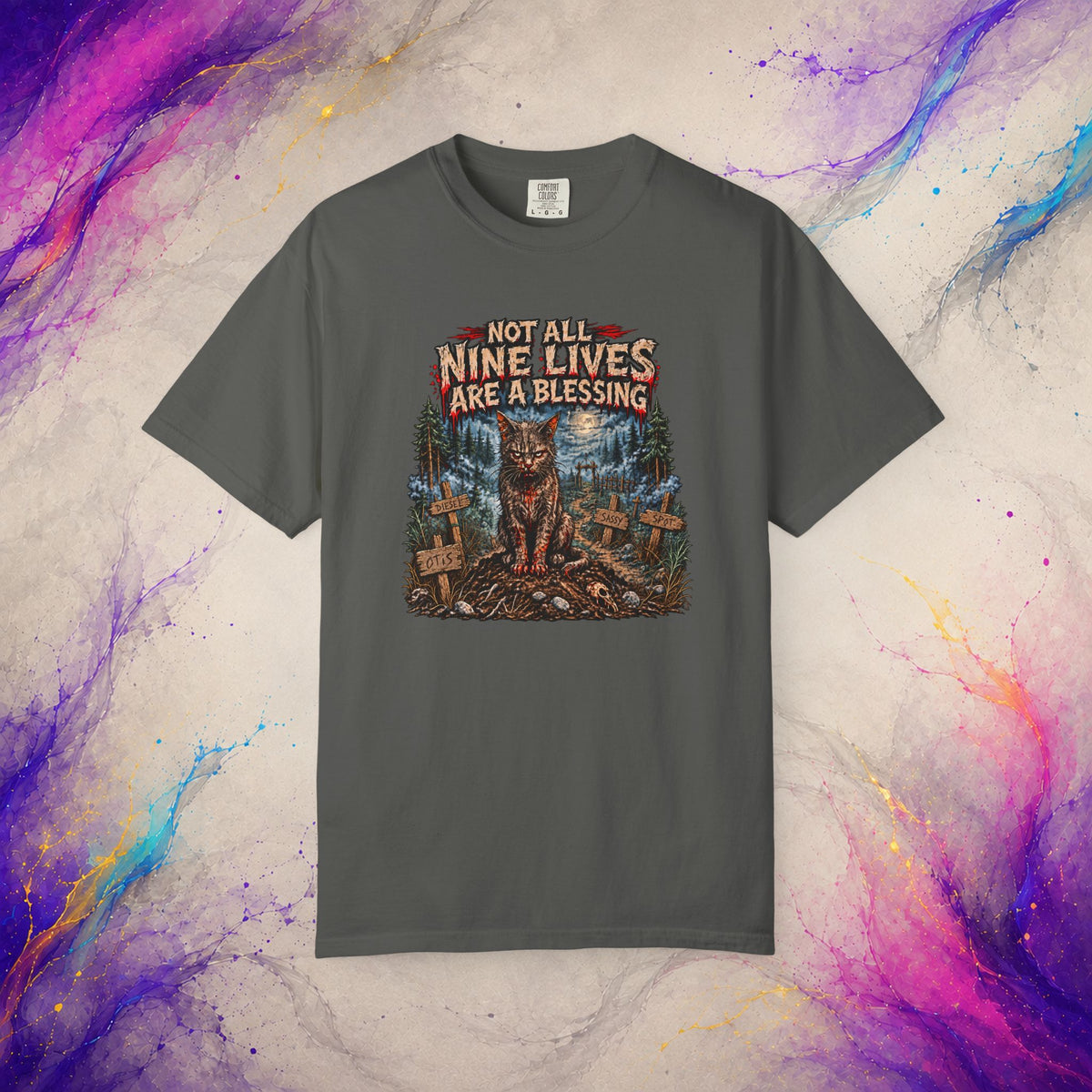 Not All Nine Lives Are a Blessing T-Shirt | Cursed Cat Horror Tee