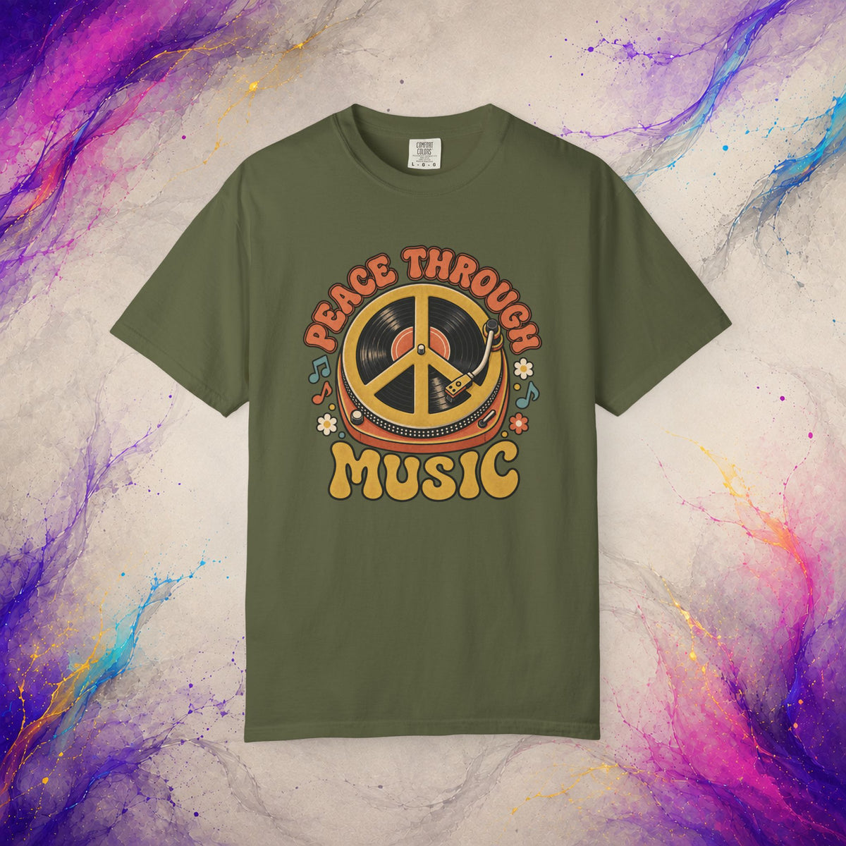 Peace Through Music T-Shirt | Retro Vinyl Peace Graphic Tee