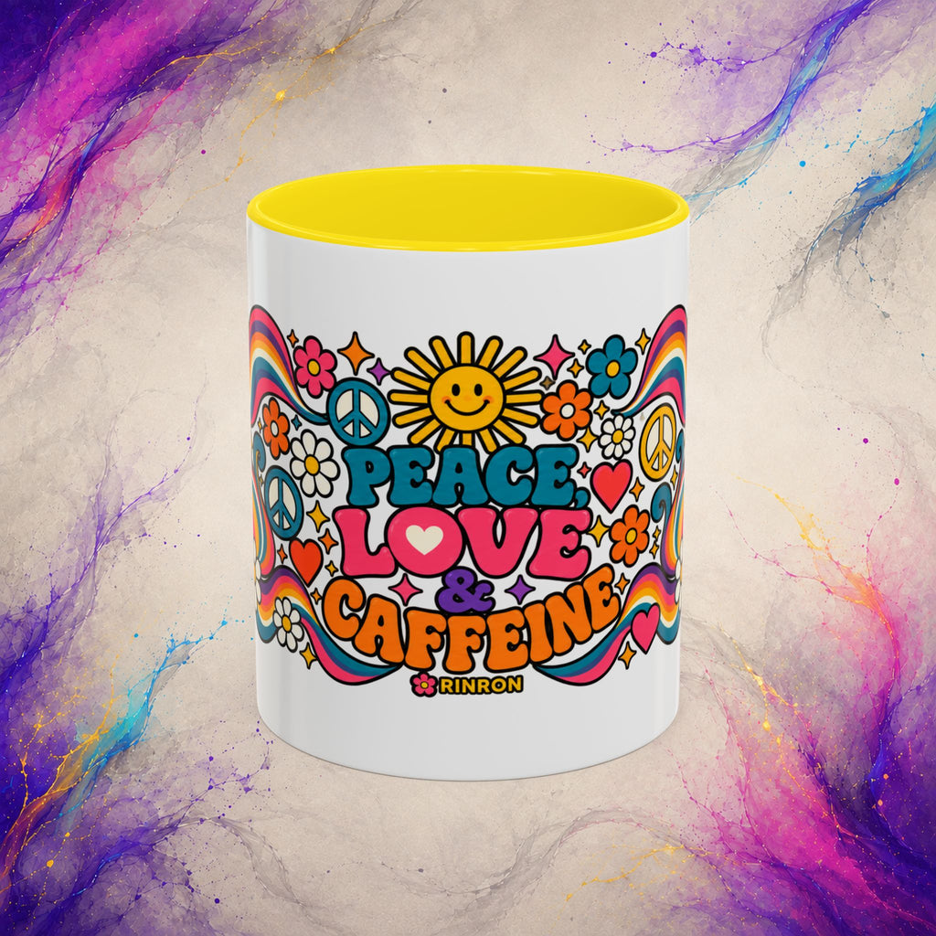Peace Love & Caffeine Mug | Retro Hippie Coffee Cup