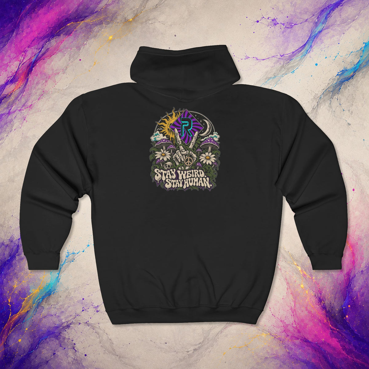 Stay Weird. Stay Human. Zip-Up | RINRON Retro Psychedelic Hoodie