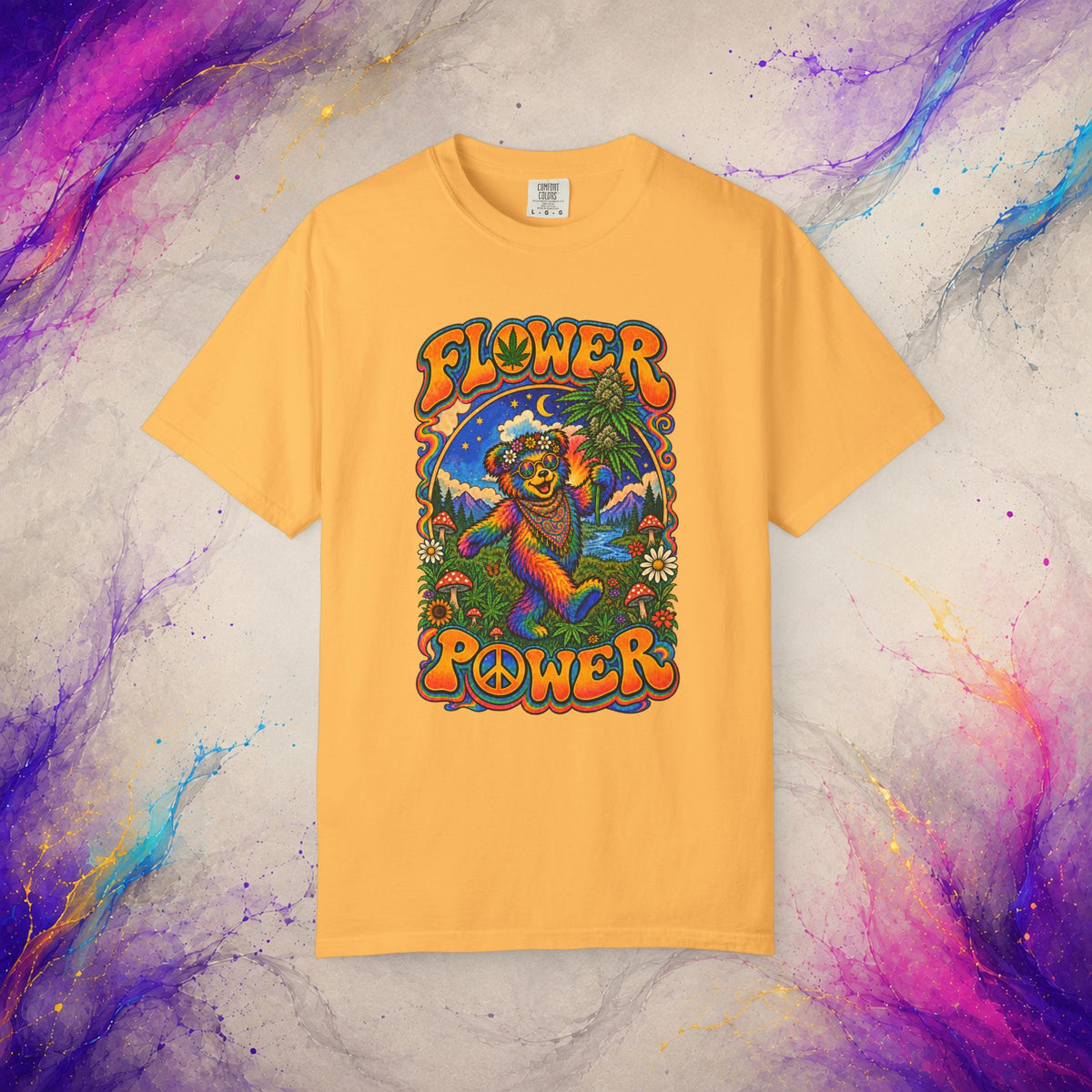 Flower Power T-Shirt | Psychedelic Hippie Bear Graphic Tee