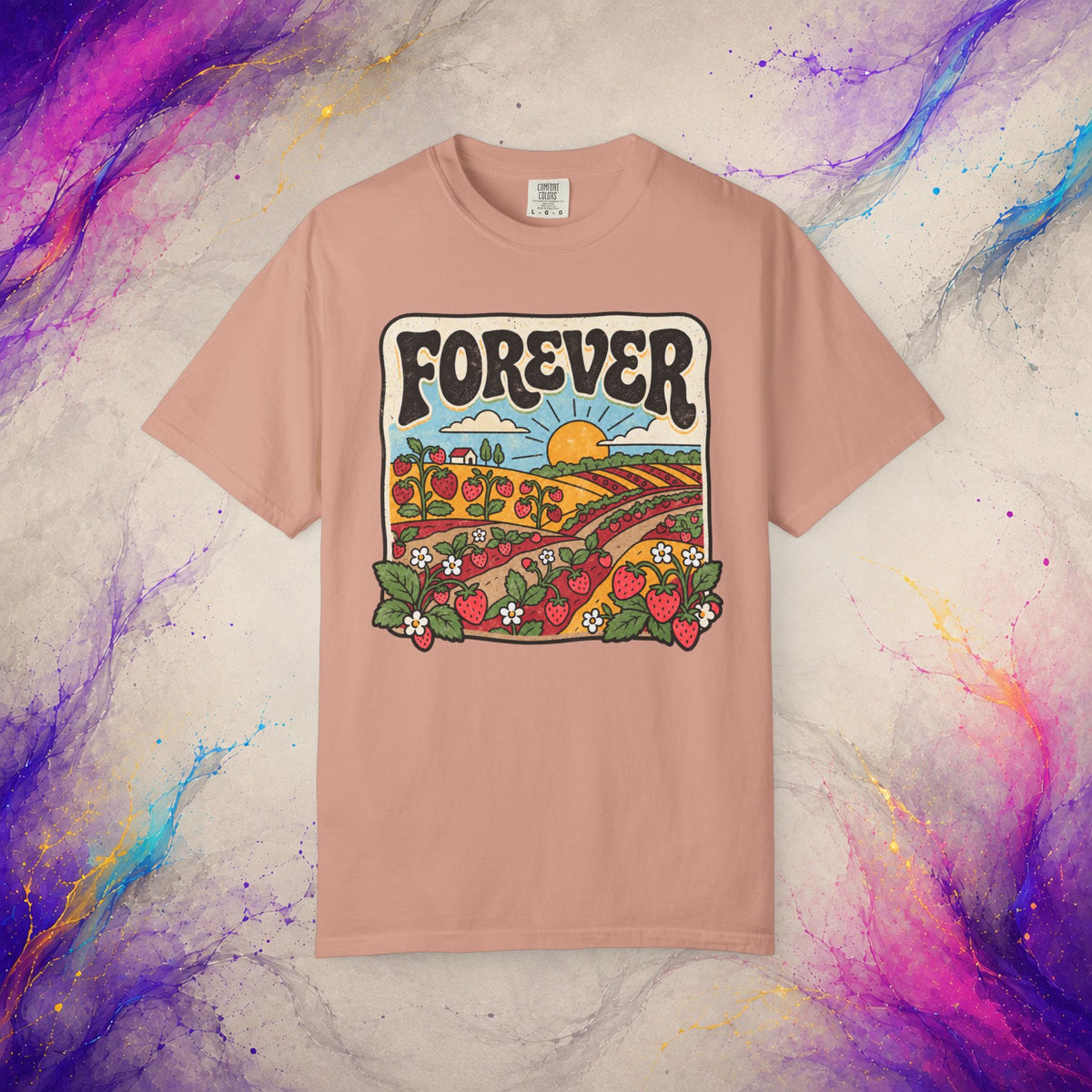 Forever Tee | Retro Strawberry Field Graphic T-Shirt