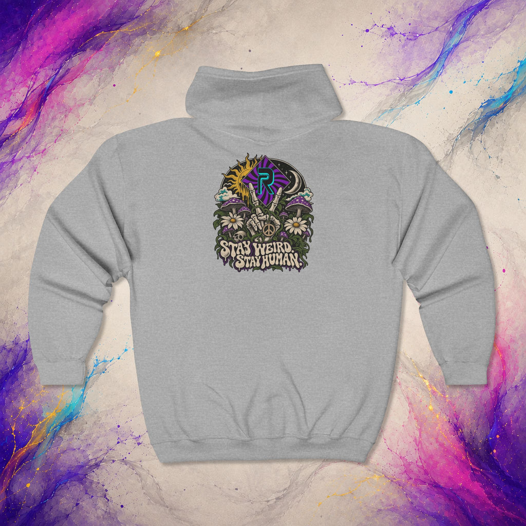 Stay Weird. Stay Human. Zip-Up | RINRON Retro Psychedelic Hoodie