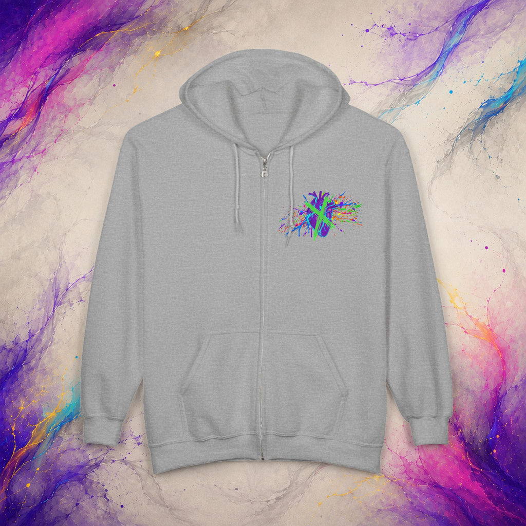 Cross My Neon Heart Zip-Up | Colorful Abstract Art Hoodie
