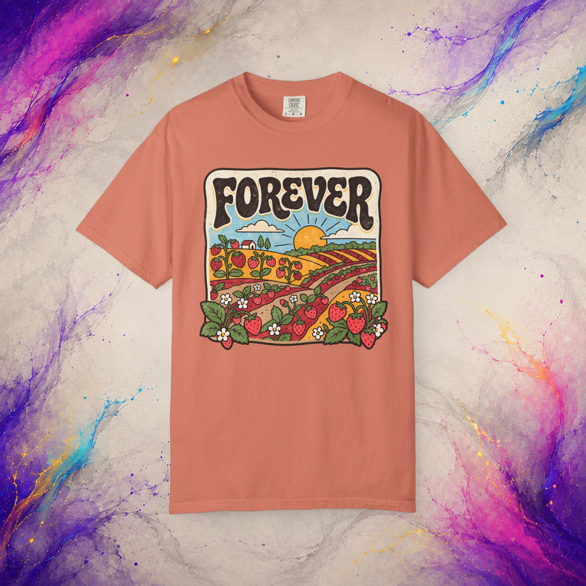 Forever Tee | Retro Strawberry Field Graphic T-Shirt
