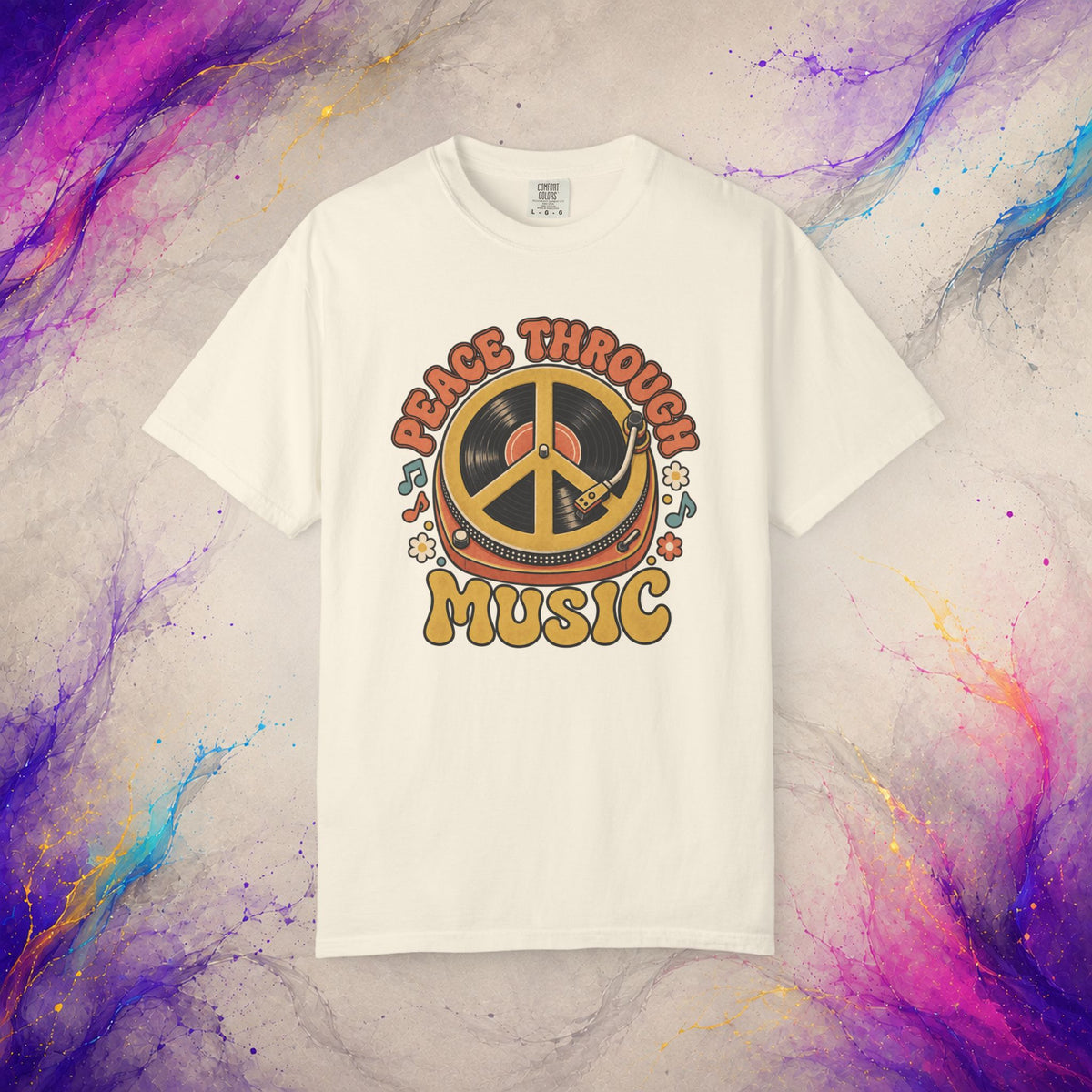 Peace Through Music T-Shirt | Retro Vinyl Peace Graphic Tee