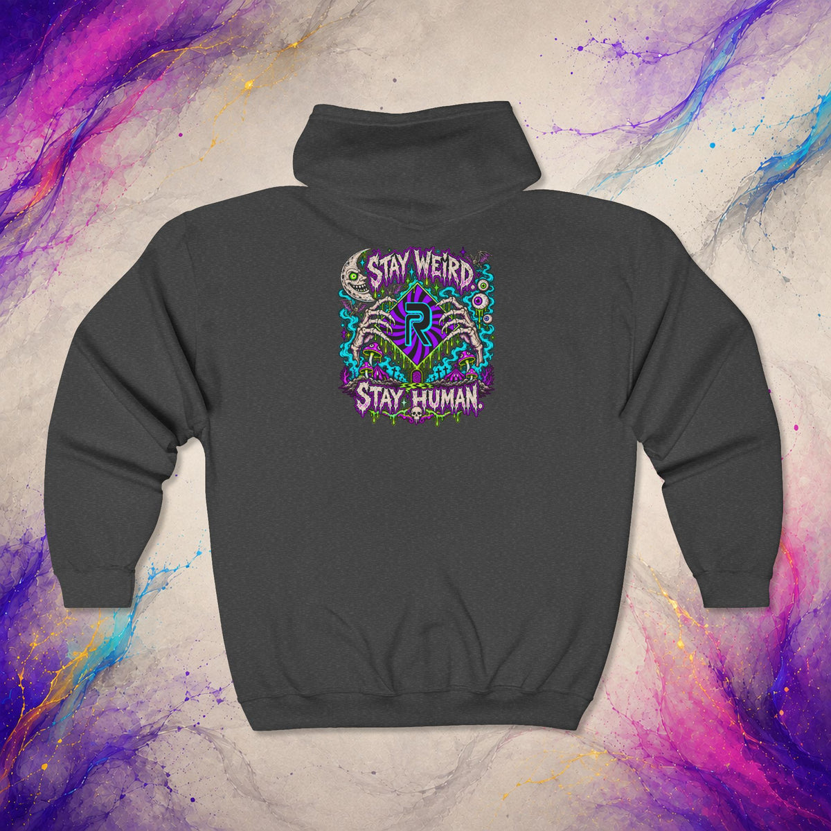 Stay Weird. Stay Human. Zip-Up | RINRON Original Graphic Hoodie