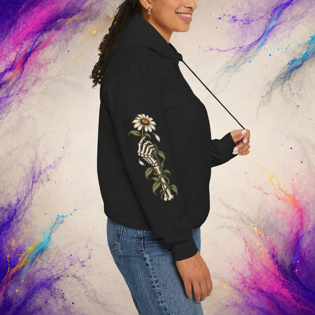 Kindness Looks Good In Black Pullover | Dark Floral Skull Hoodie