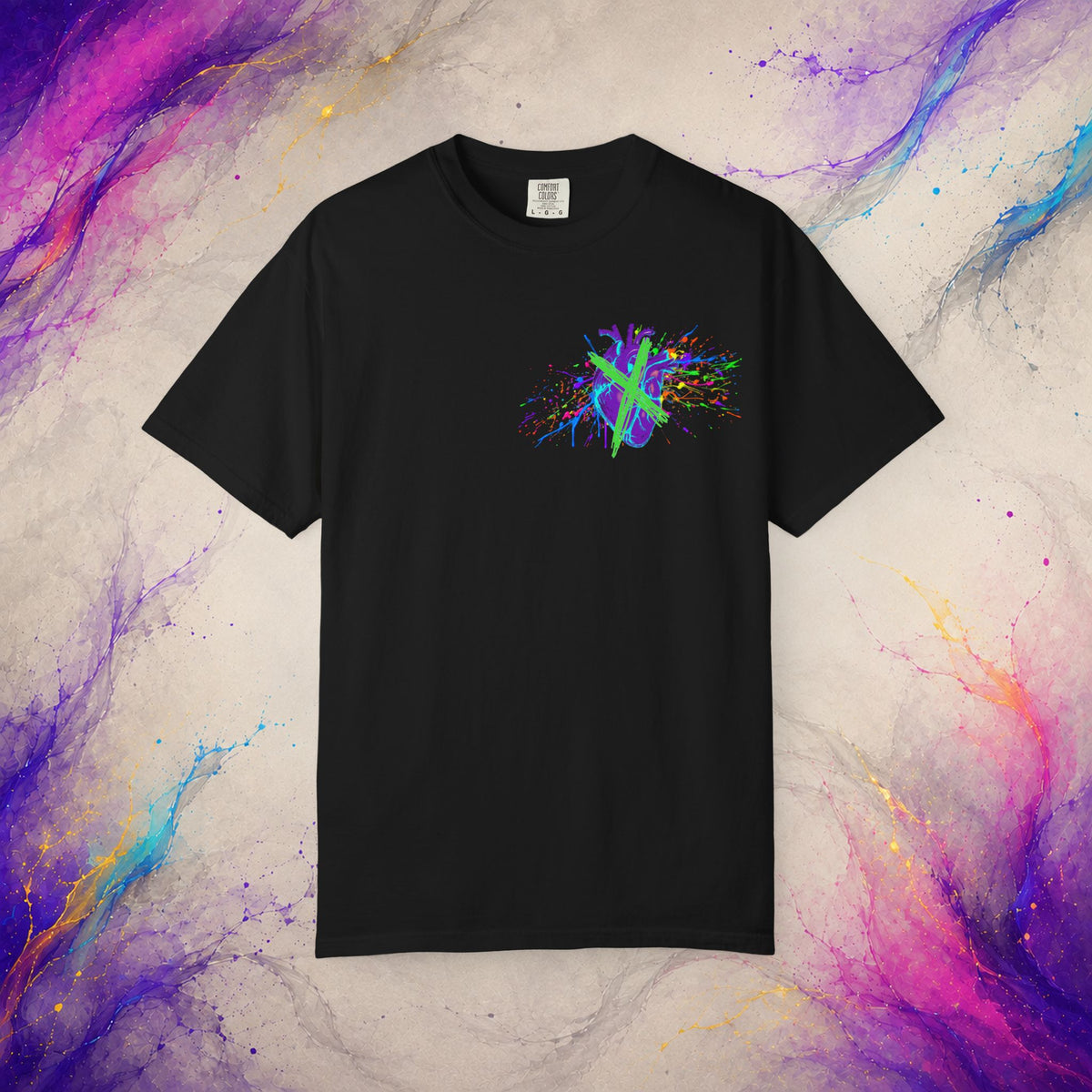 Cross My Neon Heart Tee | Colorful Abstract Art Shirt