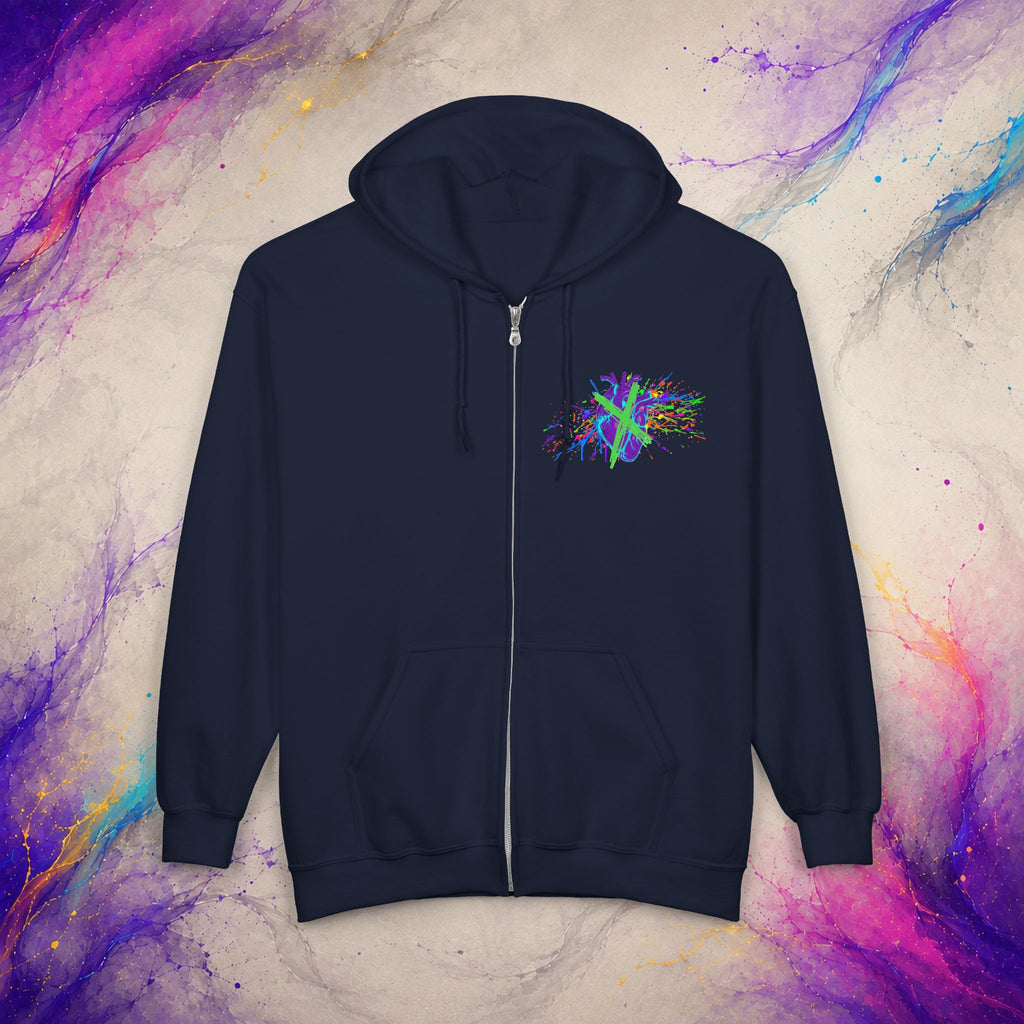 Cross My Neon Heart Zip-Up | Colorful Abstract Art Hoodie