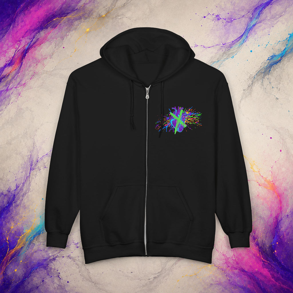 Cross My Neon Heart Zip-Up | Colorful Abstract Art Hoodie