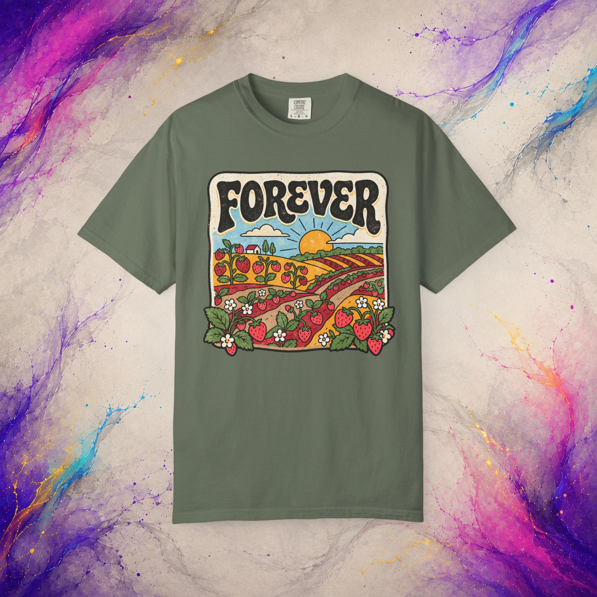 Forever Tee | Retro Strawberry Field Graphic T-Shirt