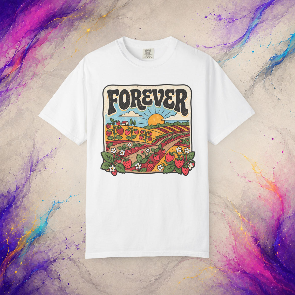 Forever Tee | Retro Strawberry Field Graphic T-Shirt