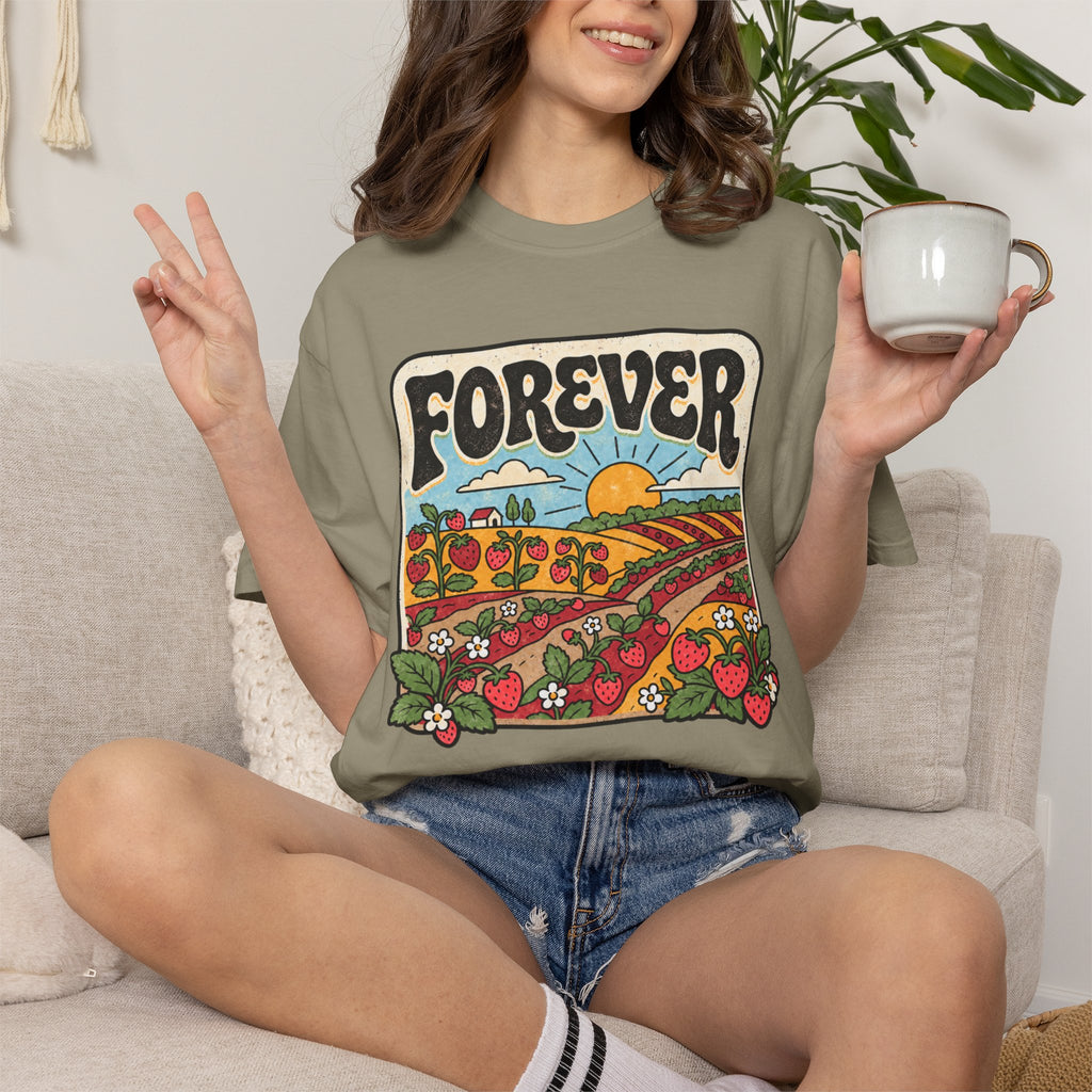Forever Tee | Retro Strawberry Field Graphic T-Shirt