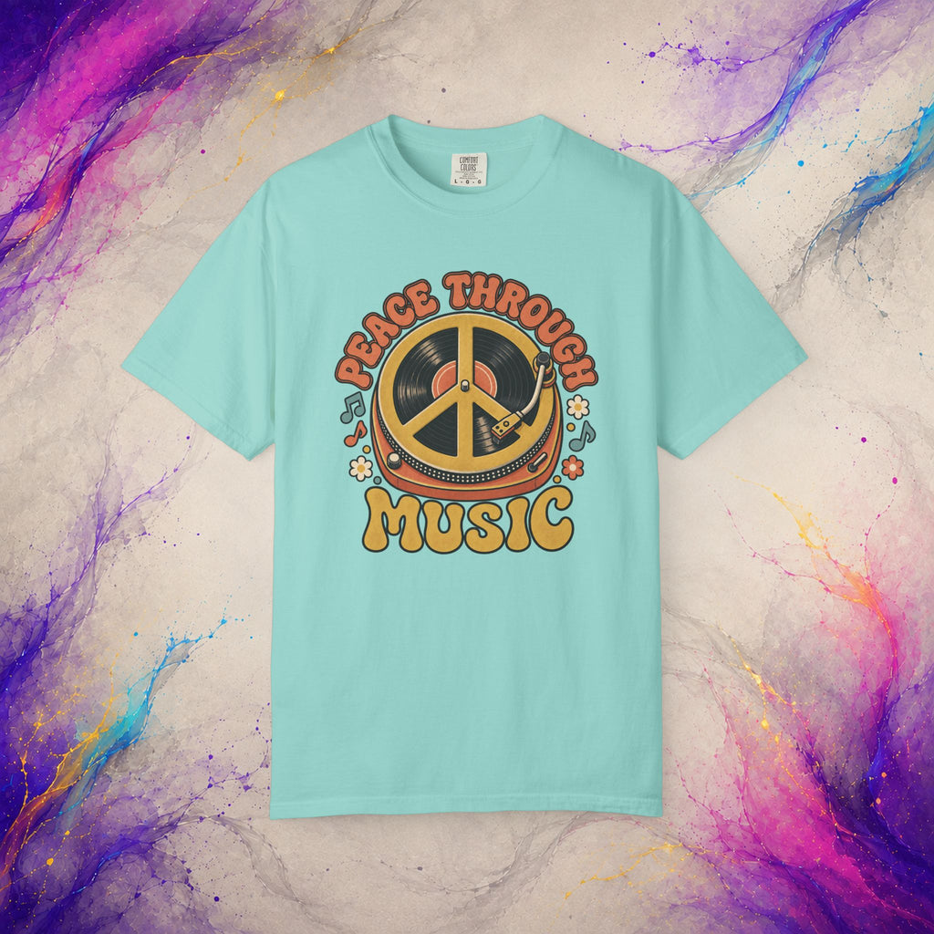 Peace Through Music T-Shirt | Retro Vinyl Peace Graphic Tee