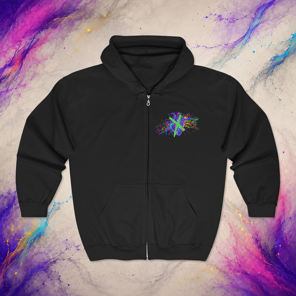 Cross My Neon Heart Zip-Up | Colorful Abstract Art Hoodie