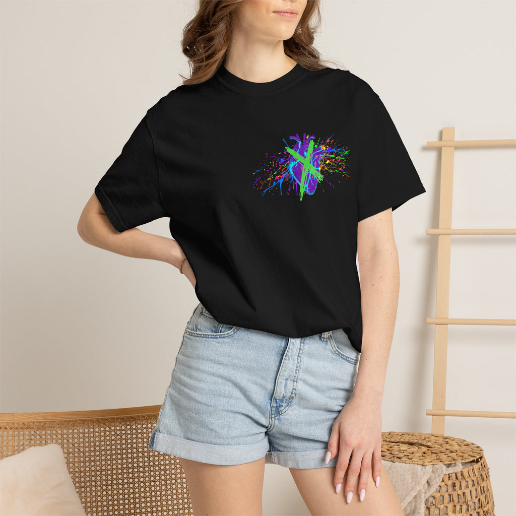 Cross My Neon Heart Tee | Colorful Abstract Art Shirt