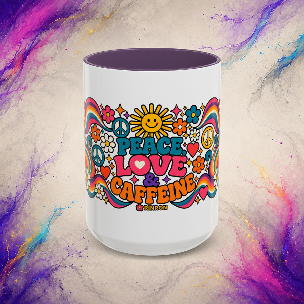 Peace Love & Caffeine Mug | Retro Hippie Coffee Cup