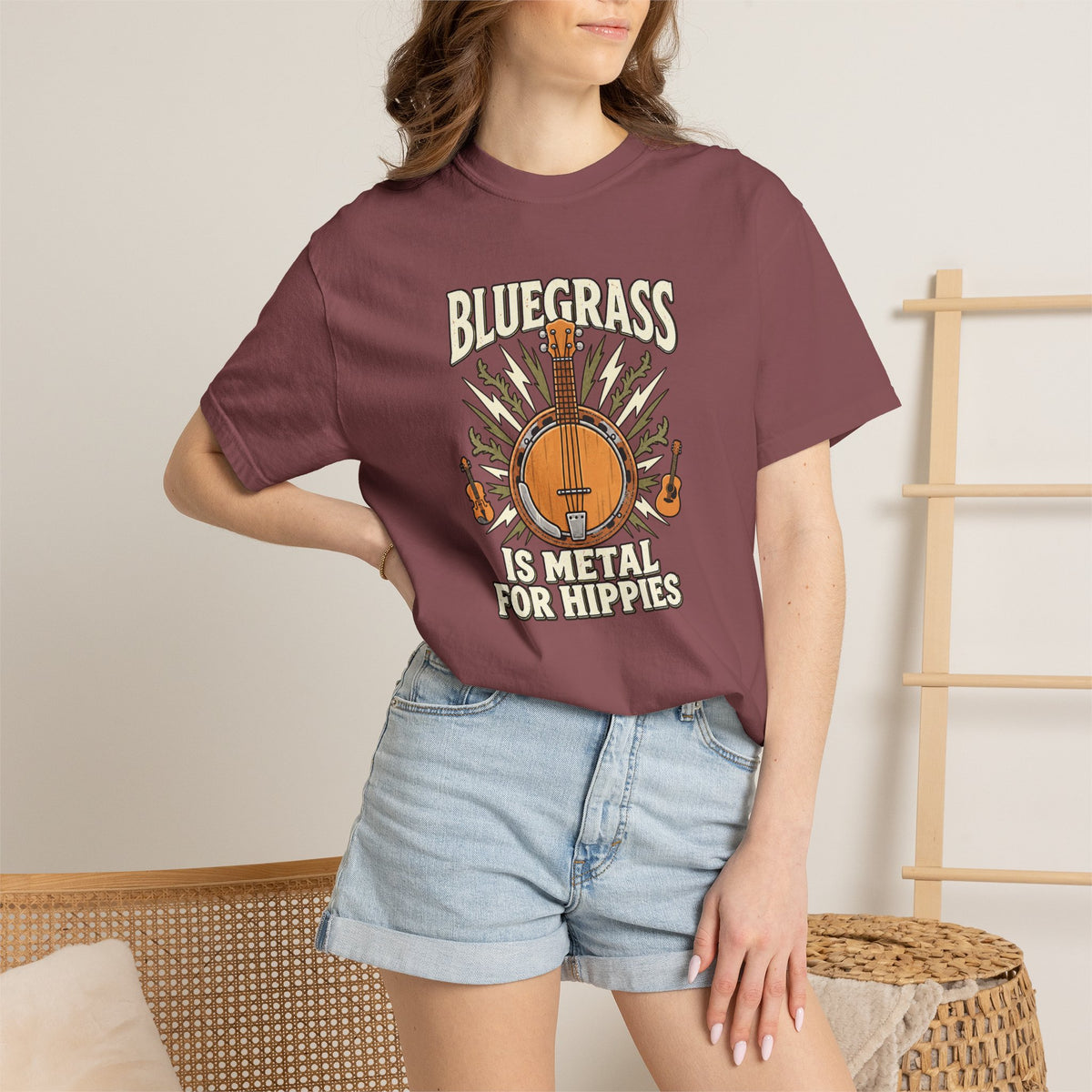 Bluegrass Is Metal for Hippies Tee | Funny Banjo Music T-Shirt
