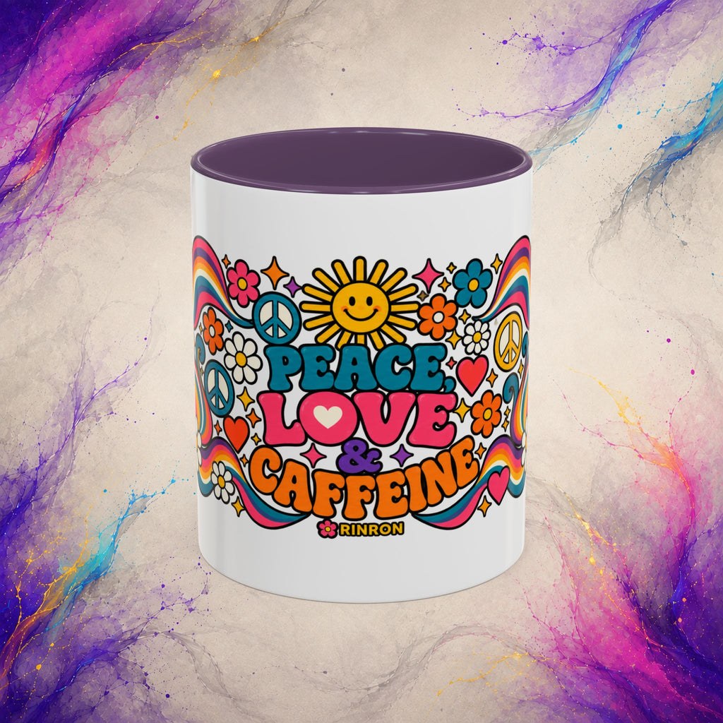 Peace Love & Caffeine Mug | Retro Hippie Coffee Cup