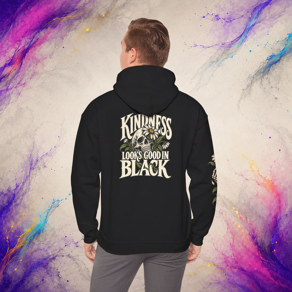 Kindness Looks Good In Black Pullover | Dark Floral Skull Hoodie