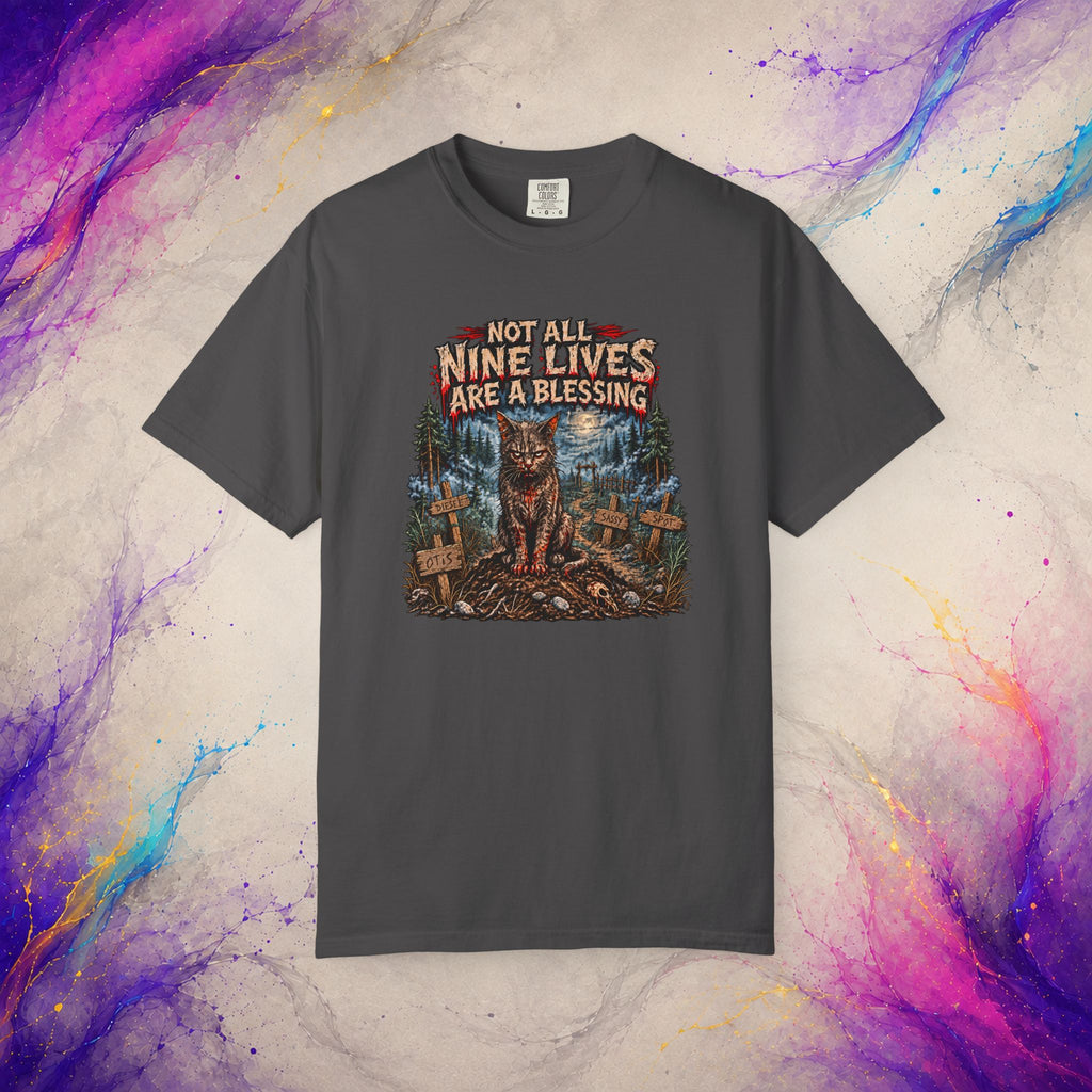 Not All Nine Lives Are a Blessing T-Shirt | Cursed Cat Horror Tee