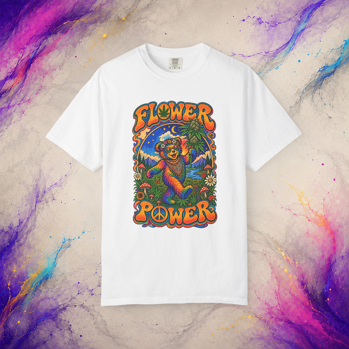 Flower Power T-Shirt | Psychedelic Hippie Bear Graphic Tee