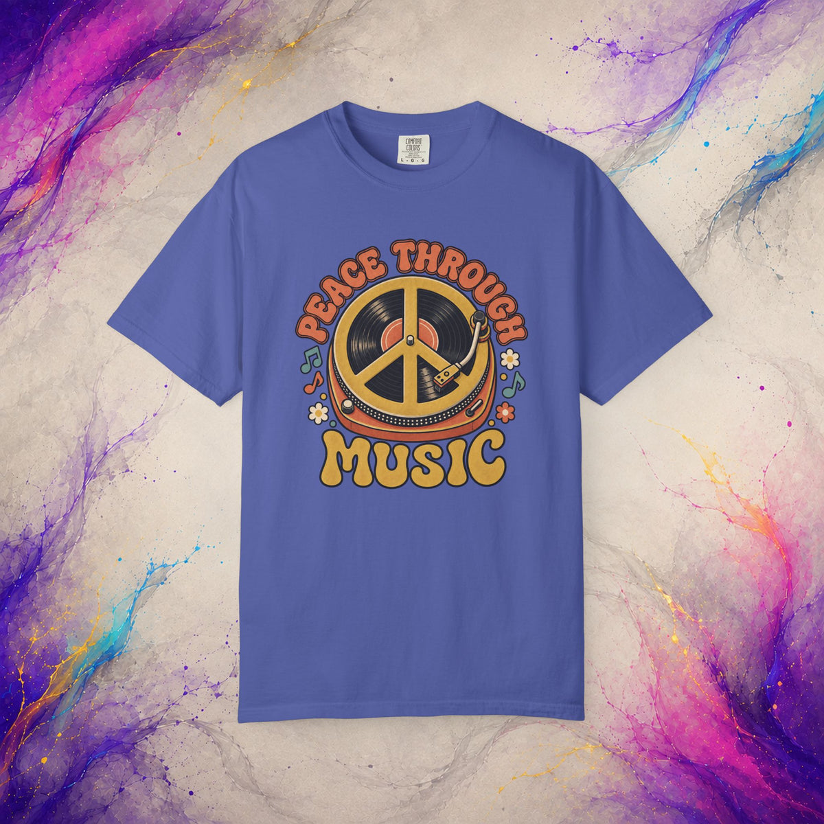 Peace Through Music T-Shirt | Retro Vinyl Peace Graphic Tee