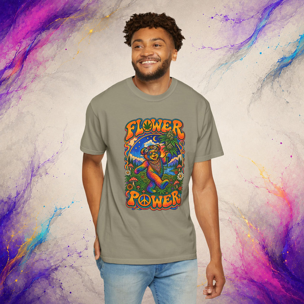 Flower Power T-Shirt | Psychedelic Hippie Bear Graphic Tee