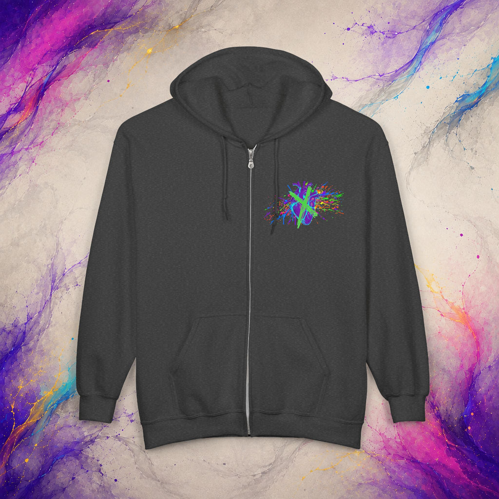 Cross My Neon Heart Zip-Up | Colorful Abstract Art Hoodie