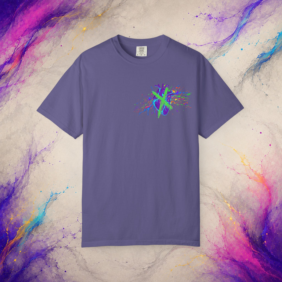 Cross My Neon Heart Tee | Colorful Abstract Art Shirt
