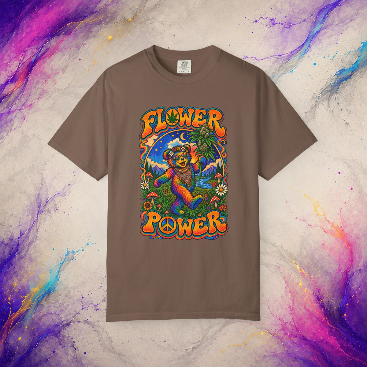 Flower Power T-Shirt | Psychedelic Hippie Bear Graphic Tee