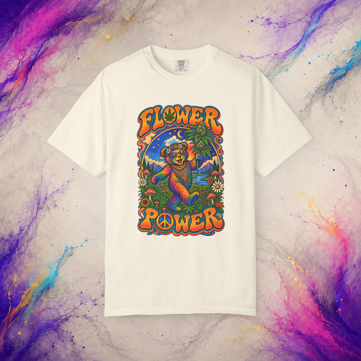 Flower Power T-Shirt | Psychedelic Hippie Bear Graphic Tee