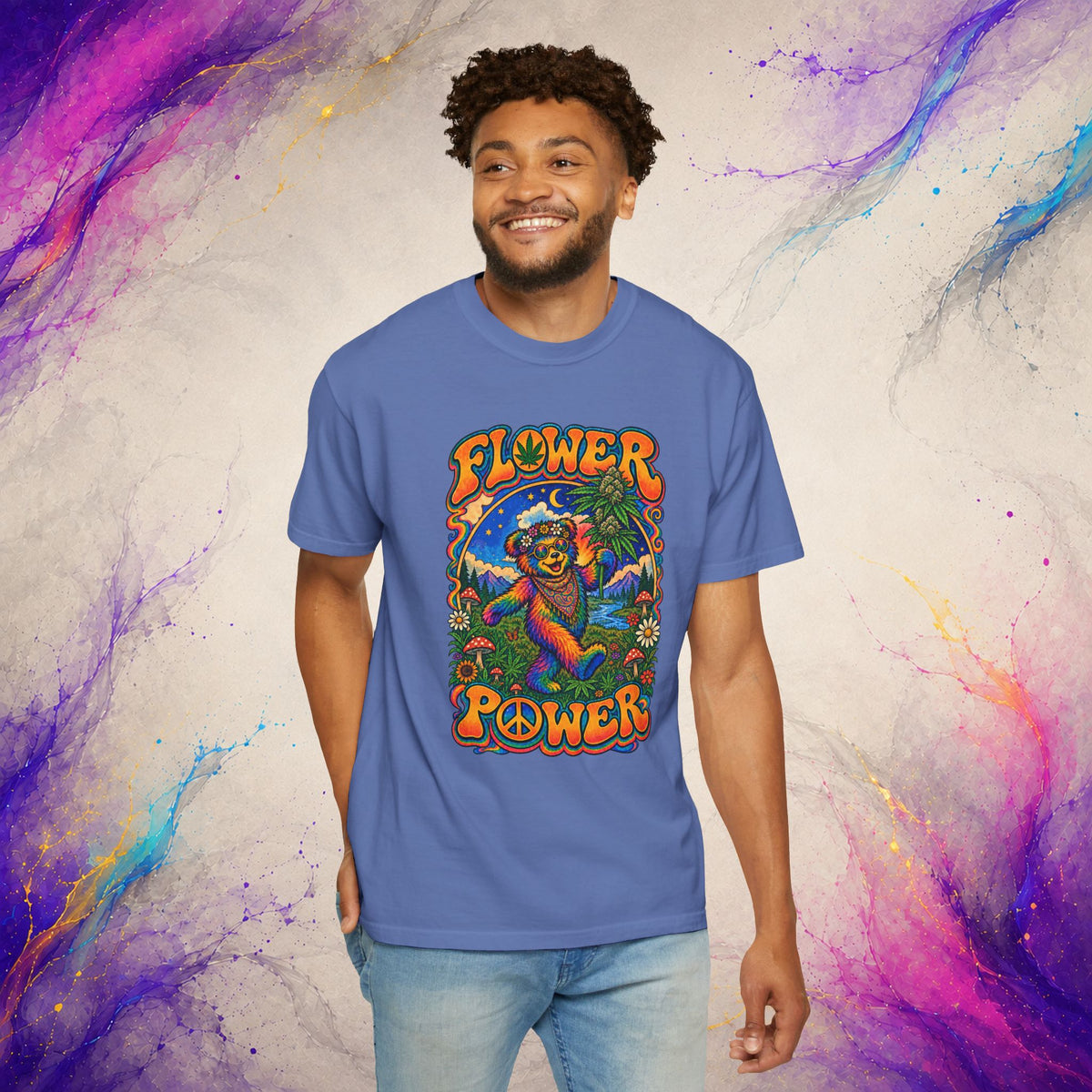 Flower Power T-Shirt | Psychedelic Hippie Bear Graphic Tee