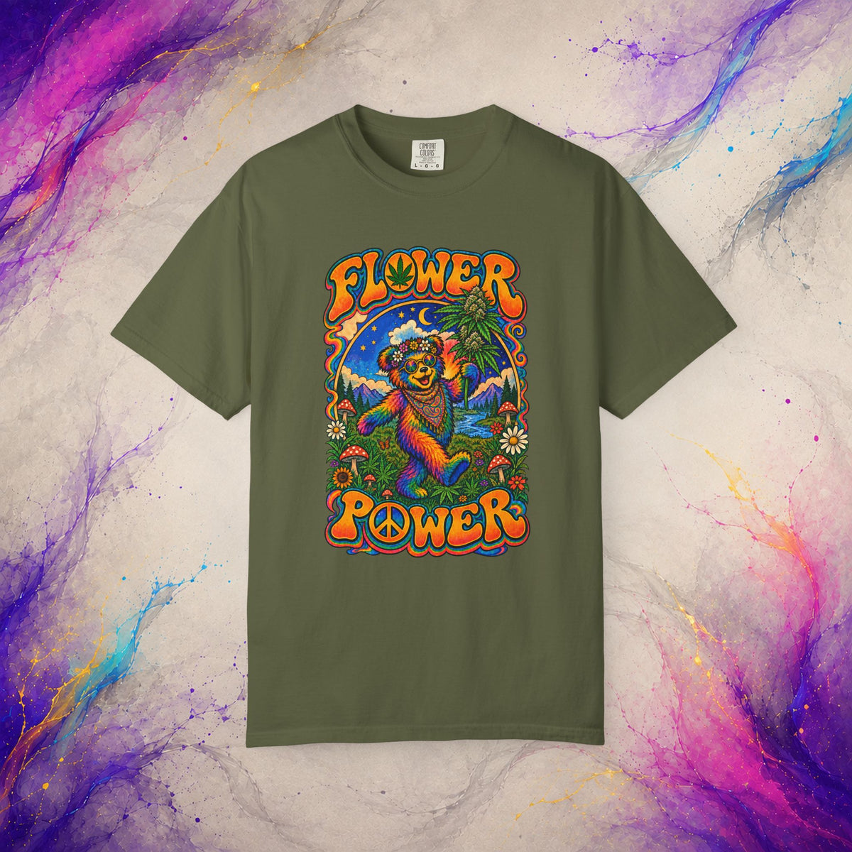 Flower Power T-Shirt | Psychedelic Hippie Bear Graphic Tee
