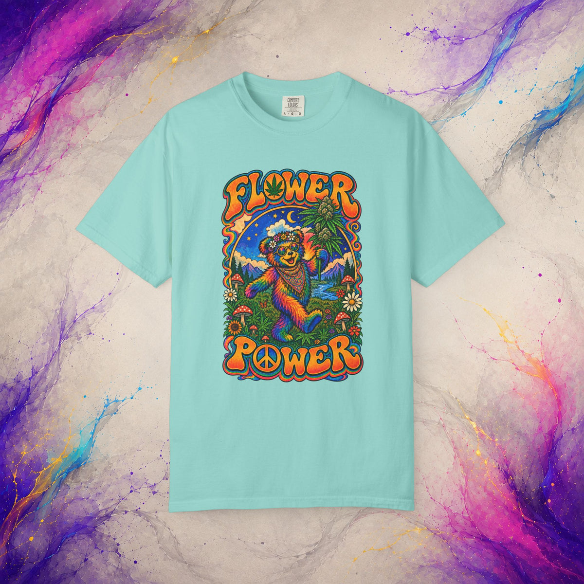 Flower Power T-Shirt | Psychedelic Hippie Bear Graphic Tee