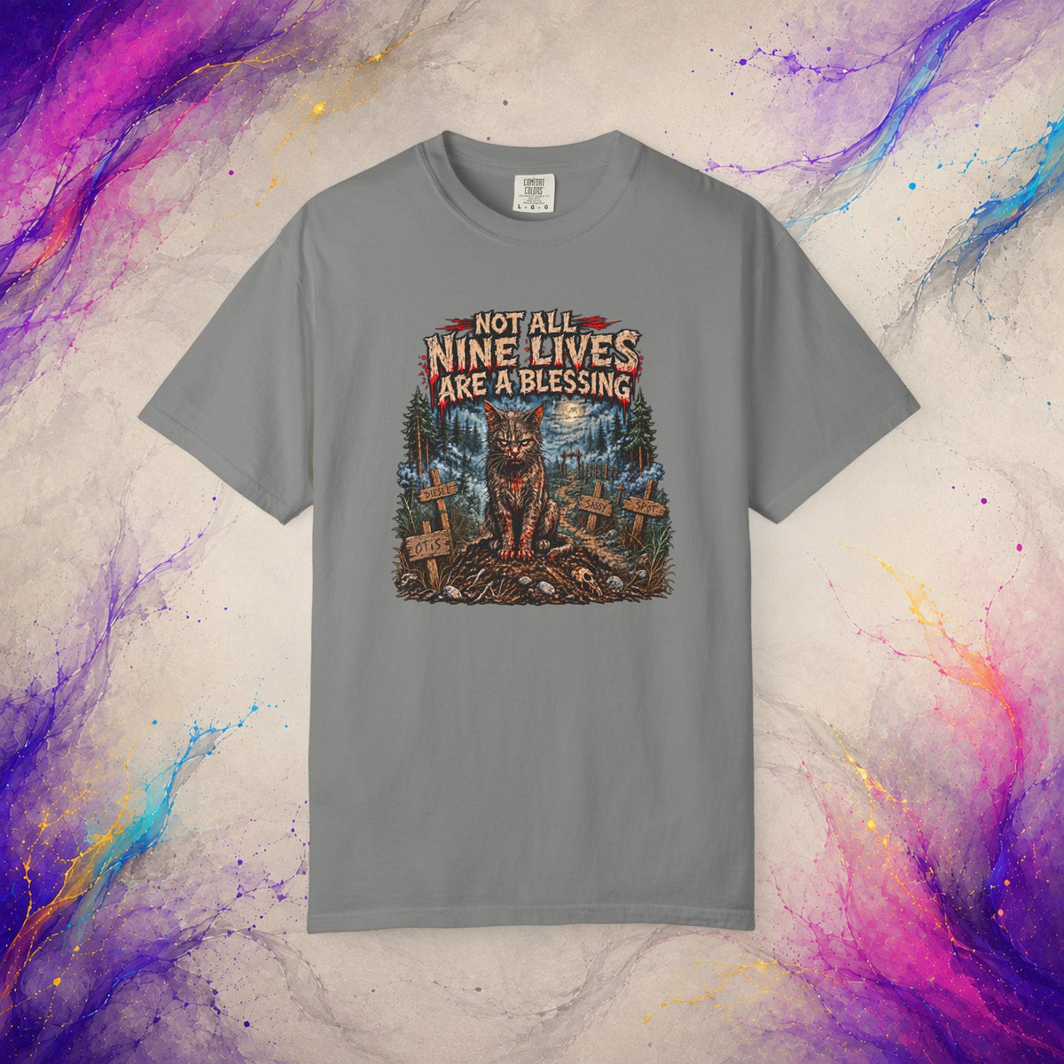 Not All Nine Lives Are a Blessing T-Shirt | Cursed Cat Horror Tee