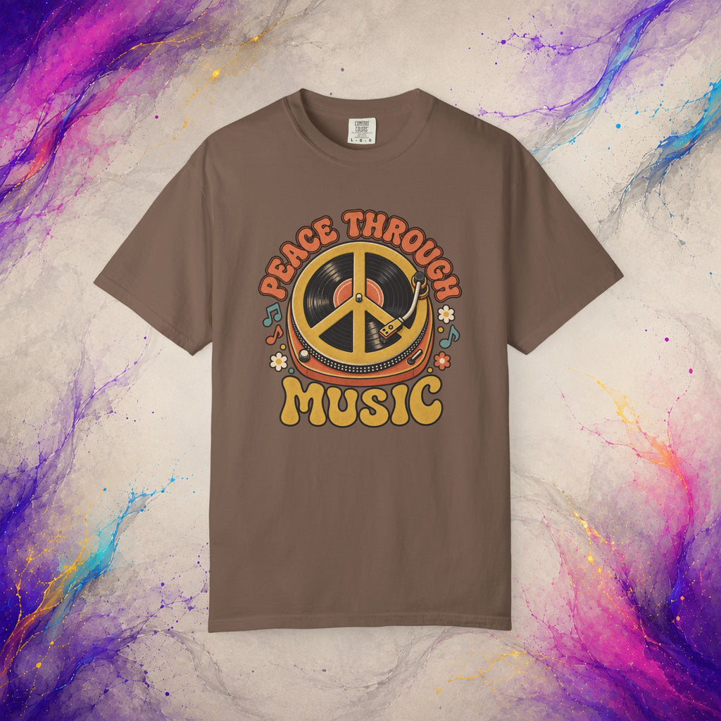 Peace Through Music T-Shirt | Retro Vinyl Peace Graphic Tee