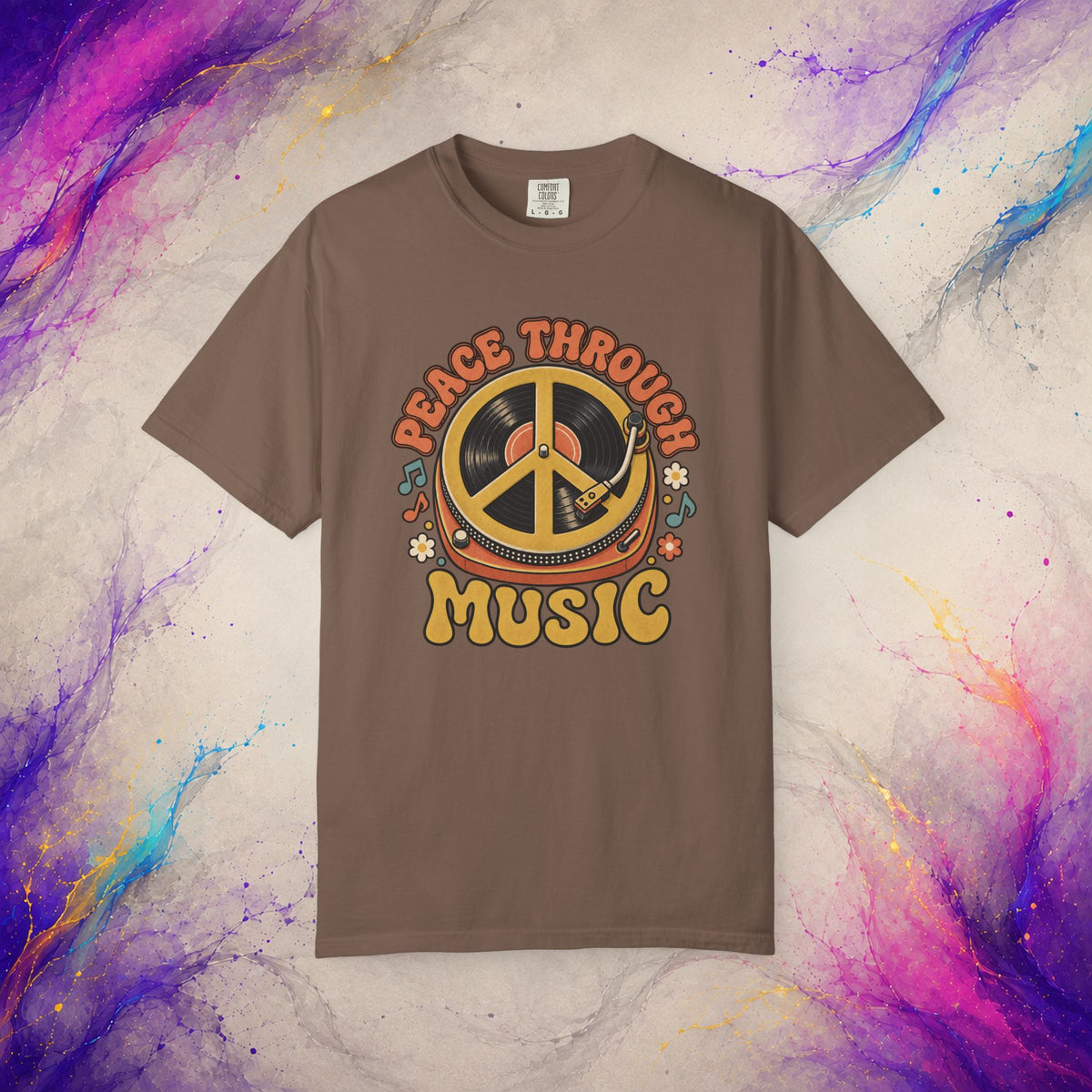 Peace Through Music T-Shirt | Retro Vinyl Peace Graphic Tee