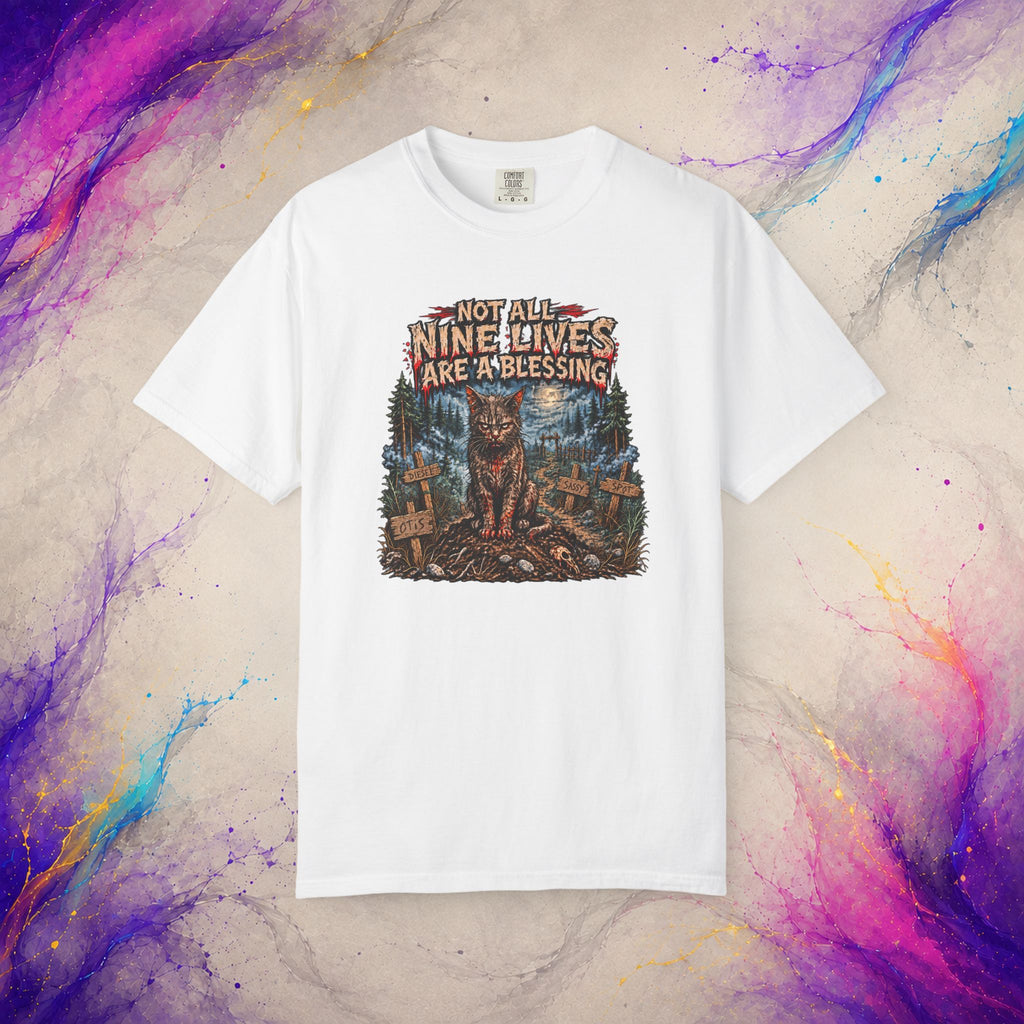 Not All Nine Lives Are a Blessing T-Shirt | Cursed Cat Horror Tee