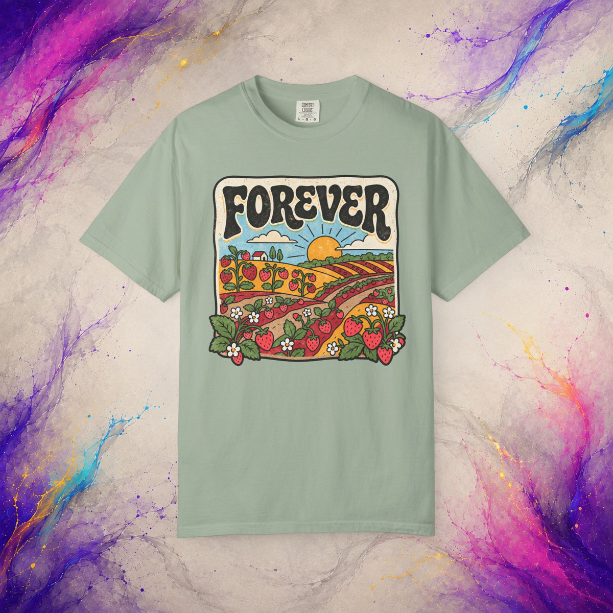 Forever Tee | Retro Strawberry Field Graphic T-Shirt
