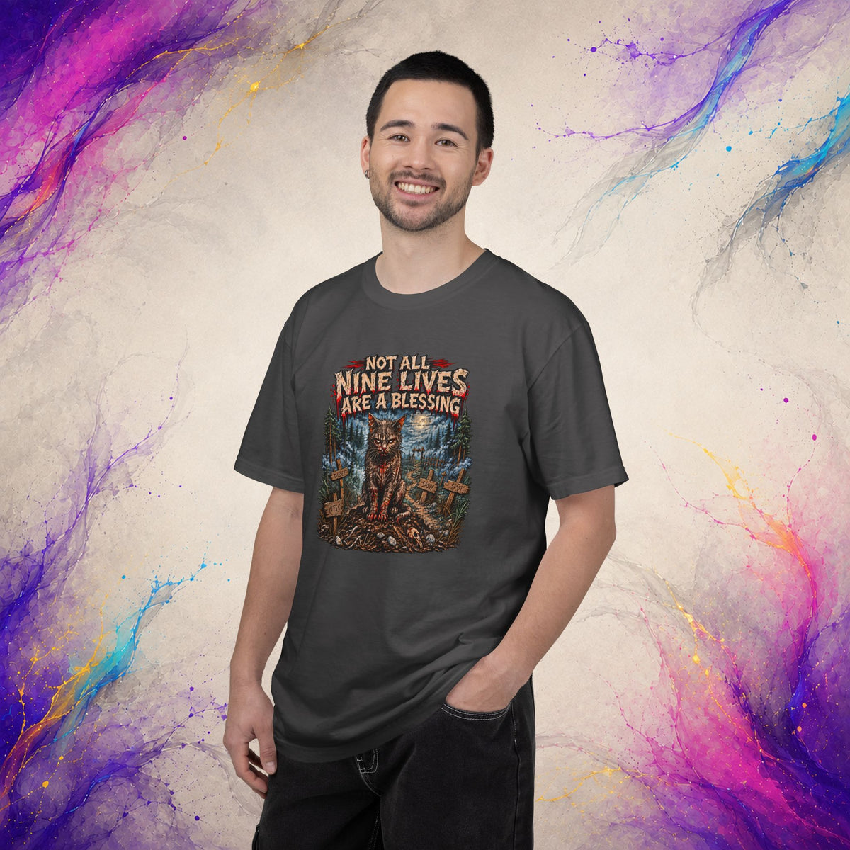 Not All Nine Lives Are a Blessing T-Shirt | Cursed Cat Horror Tee