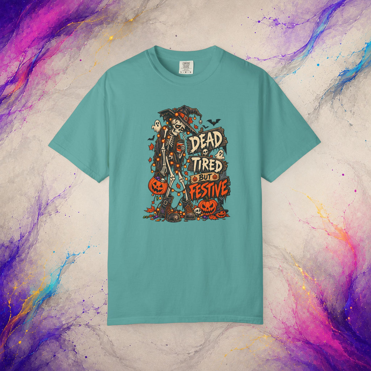 Dead Tired But Festive Tee | Halloween Funny Skeleton Shirt