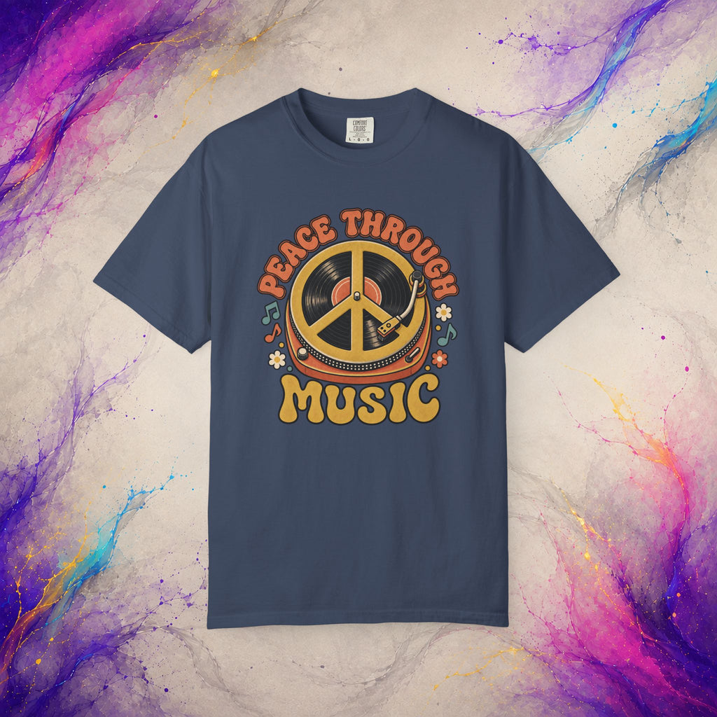 Peace Through Music T-Shirt | Retro Vinyl Peace Graphic Tee