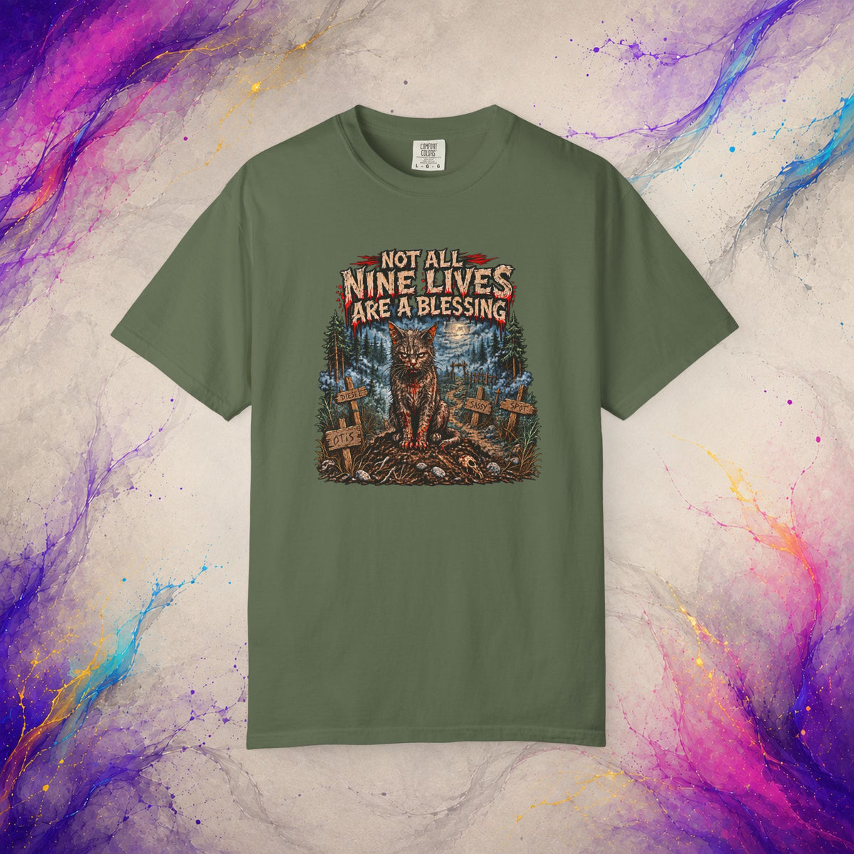 Not All Nine Lives Are a Blessing T-Shirt | Cursed Cat Horror Tee